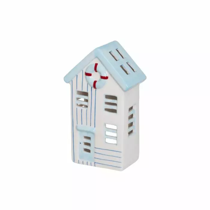 4Living Lyhty Beach Hut vaaleansininen raidallinen 20 cm - Kynttilälyhdyt - 6410416453118 - 1
