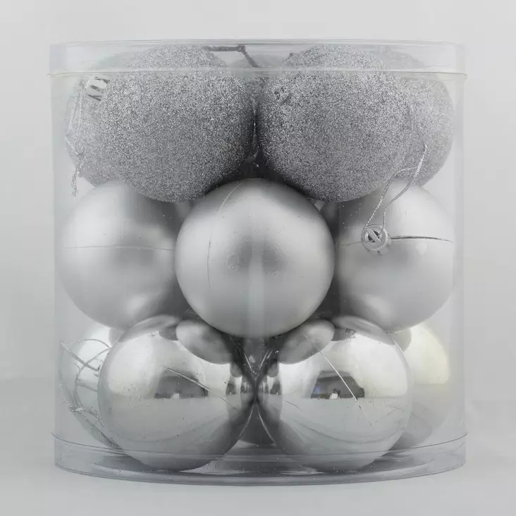 KUUSENPALLOT 6 cm 15 kpl hopea - Joulukuusen koristeet - 6438159121958 - 1