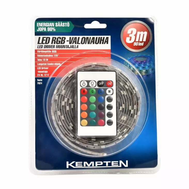 LED NAUHA 3m RGB SÄÄDIN 18W,12V - Sisävalosarjat ja valonauhat - 6438152076248 - 1