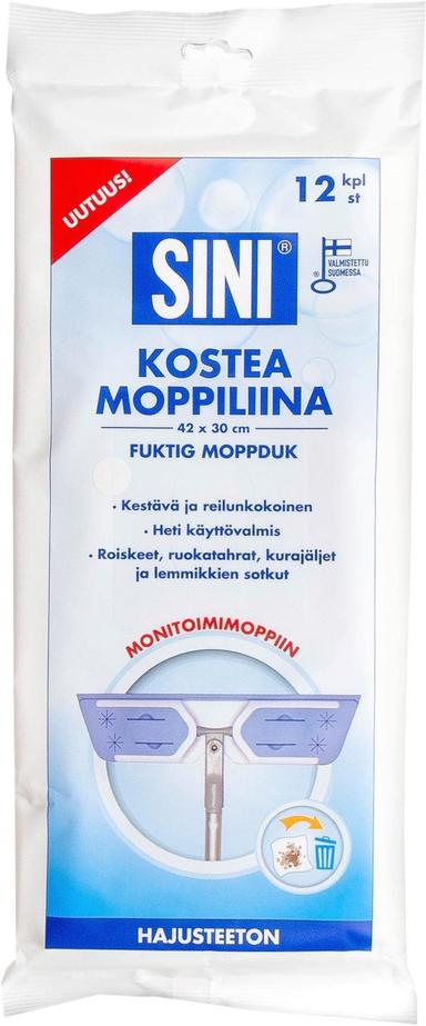 SINI KOSTEA MOPPILIINA 12 KPL - Siivousliinat ja -sienet - 6423800037498 - 1