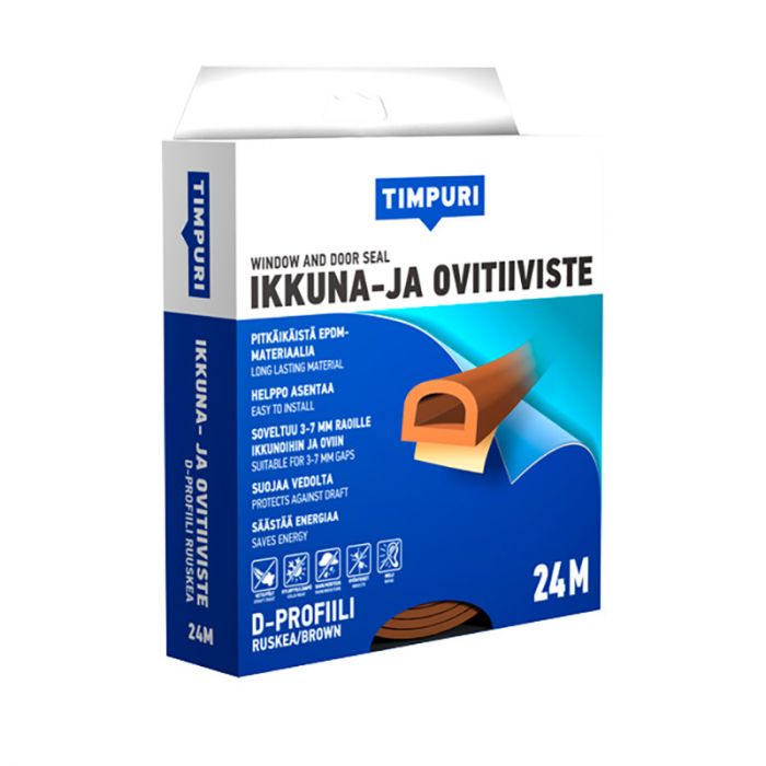 TIMPURI Ikkuna- ja ovitiiviste D-profiili 24m ruskea - Ikkunatiivisteet ja ovitiivisteet - 6418091706468 - 1