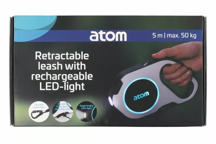Atom Talutushihna valolla ladattava 5 m - Koiran hihnat ja taluttimet - 6410416406978 - 1