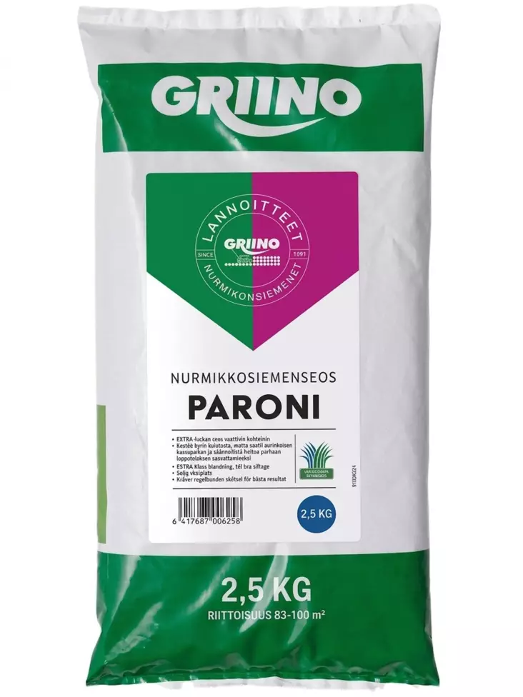 Griino Paroninurmikonsiemen 2,5 Kg - Nurmikkosiemenet - 6417687006258 - 1