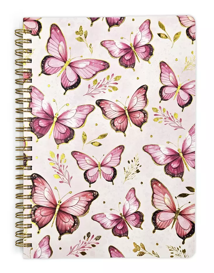 Kierrevihko A5 Perhoset pinkki 160 sivua (80 arkkia/lehteä) - Tee-se-itse DIY - 6417715066568 - 1