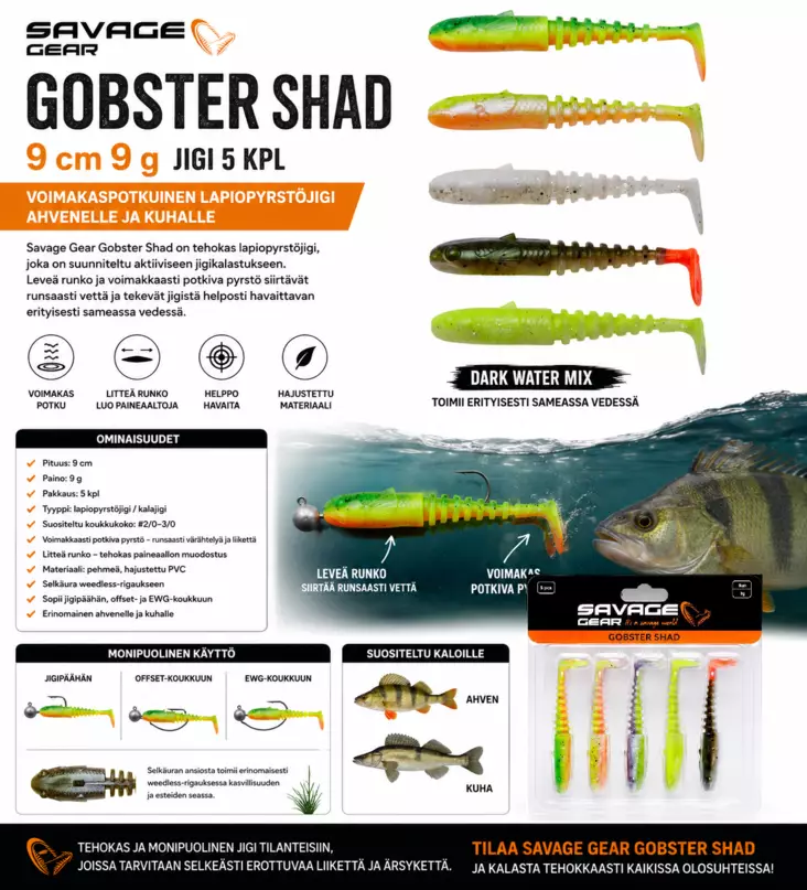 SG Gobster Shad 9cm Dark Water MIX - Jigit ja jigipäät - 5706301769558 - 1