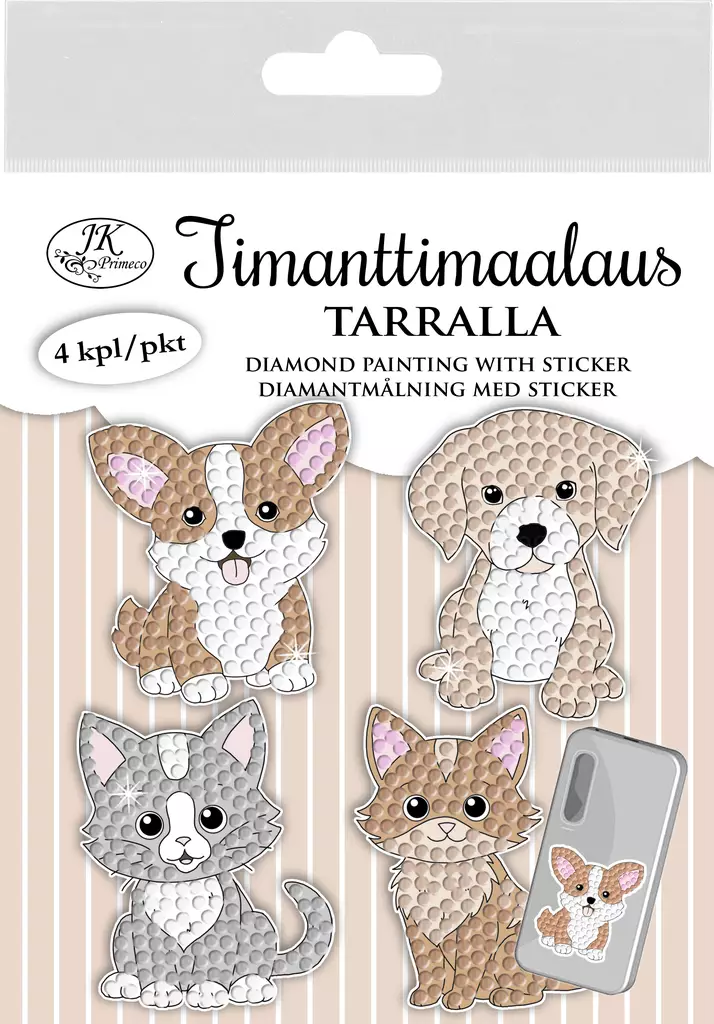 Timanttimaalaustarra Kissat ja koirat 4kpl - Tee-se-itse DIY - 6417715120208 - 1