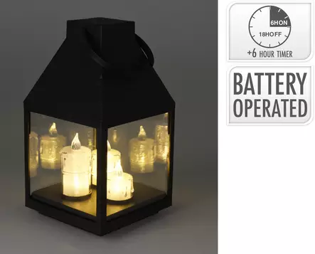 Lyhty 3 Led kynttilällä musta - LED lyhdyt - 8721037094559 - 2