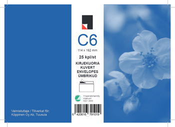 Kirjekuori C6/25 valkoinen - Kirjekuoret - 6420616791019 - 1