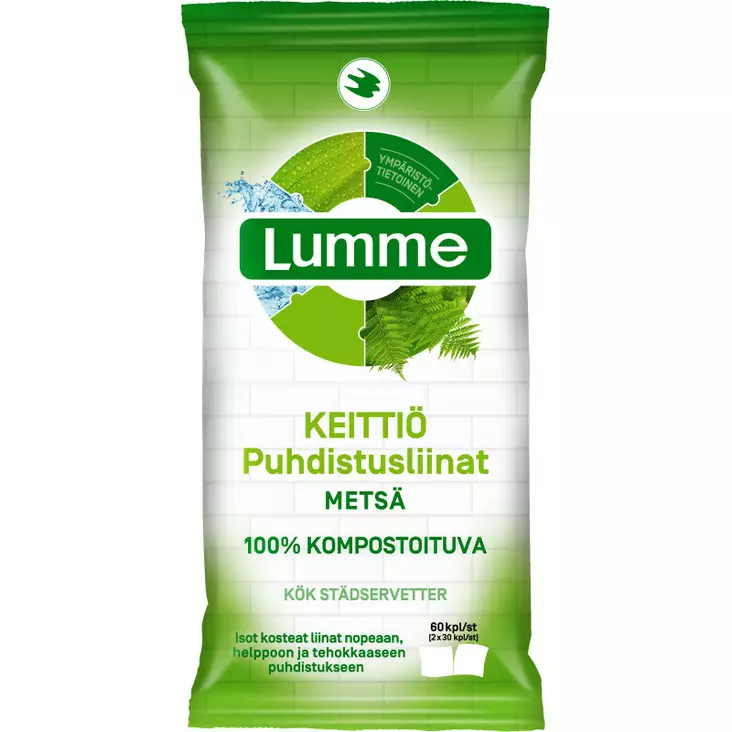 Lumme 60kpl (2x30kpl) Keittiö kosteat puhdistusliinat - Yleispuhdistusaineet - 6412203102179 - 1