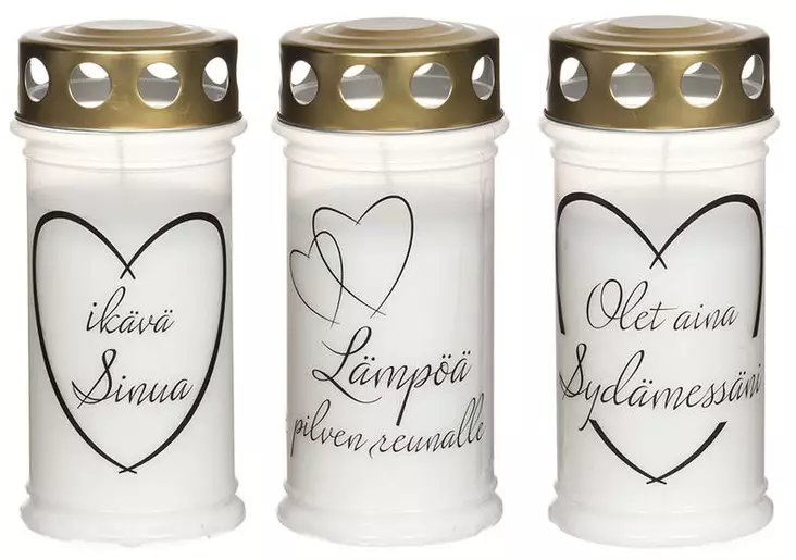 Polar Hautakynttilä tekstillä 65h lajitelma - Hautakynttilät ja lyhtykynttilät - 6410413222939 - 1