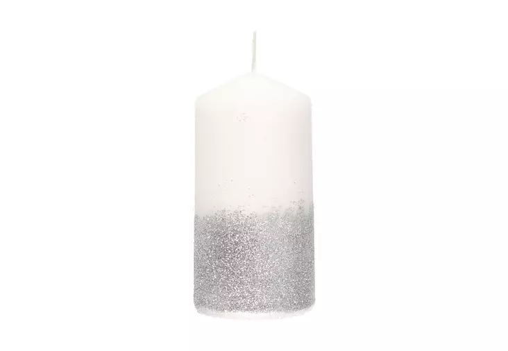 Polar Pöytäkynttilä 7,5x15 cm valkoinen hopea kimalle - Pöytäkynttilät ja tuoksukynttilät - 6410416091679 - 1