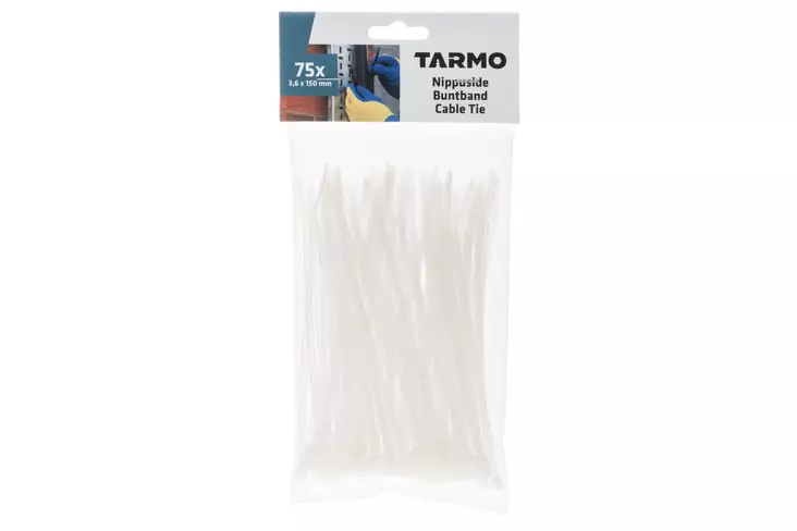 Tarmo Nippuside valkoinen 3,6x150 mm 75kpl - Nippusiteet ja kaapelikiinnikkeet - 6410413101319 - 1