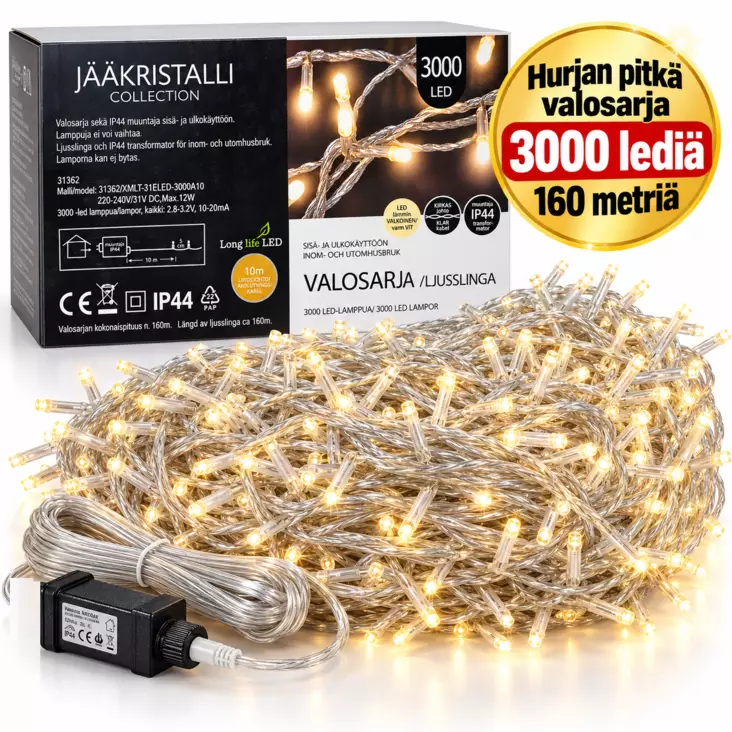Jääkristalli LED-valosarja 3000 LED 160 m – lämmin valkoinen - Sisävalosarjat ja valonauhat - 6438159313629 - 1