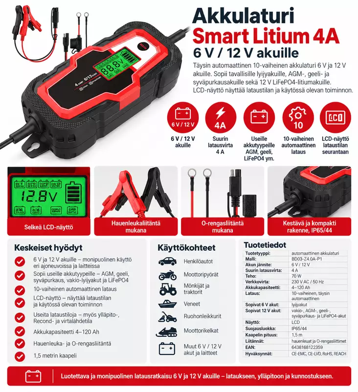 Akkulaturi Smart Litium 4A - Auton akkulaturit - 6438168122359 - 1