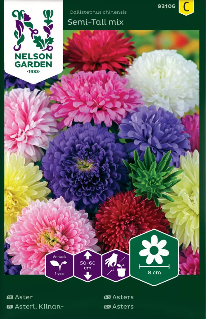 Asteri, Kiinan-, Semi-Tall, väriseos - Kukkien siemenet - 7312600870789 - 1