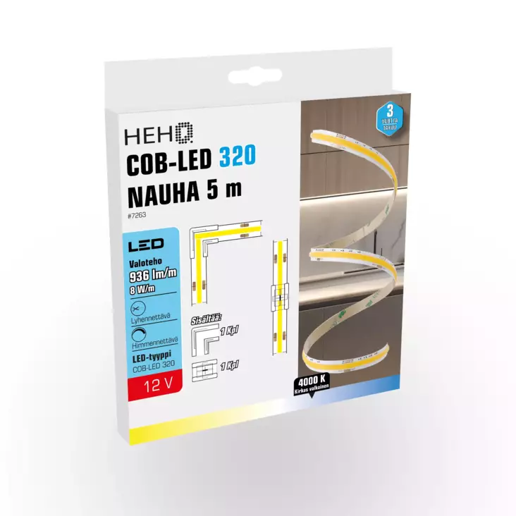 COB-LED 320 nauha 5 m 12V 4000K - Sisävalosarjat ja valonauhat - 6438152072639 - 1
