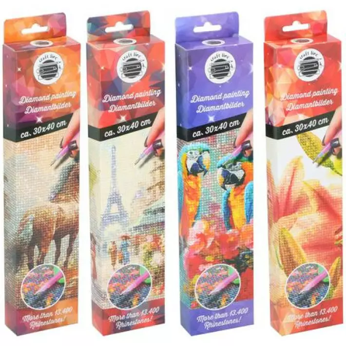 Timanttimaalaus 30x40cm 4 erilaista - Taiteilijatarvikkeet - 8711252501949 - 1