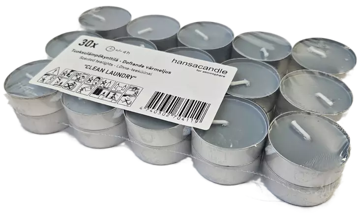 TUOKSULÄMPÖKYNTTILÄ 30 kpl clean laund - Pöytäkynttilät ja tuoksukynttilät - 4740302704119 - 1